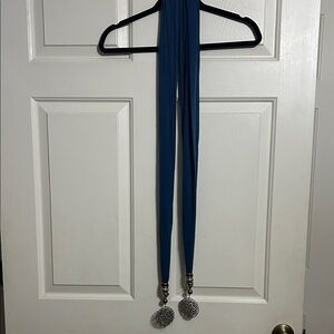 Blue Scarf with Decorative Silver Tassels